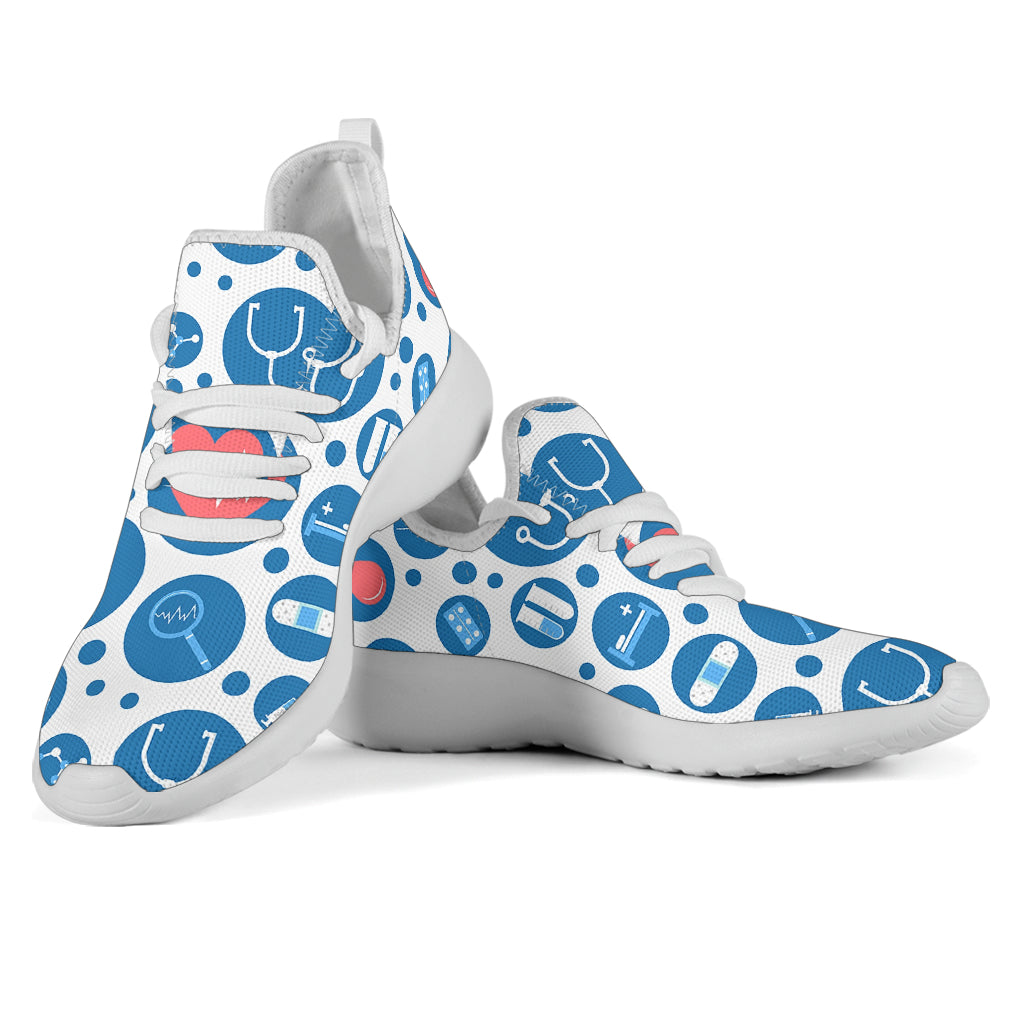 White Mesh Nurse Sneakers 3 With Blue-White Medical Icons