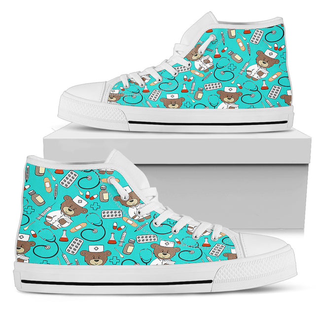 Nurse Light Blue Canvas Bear Hi Top