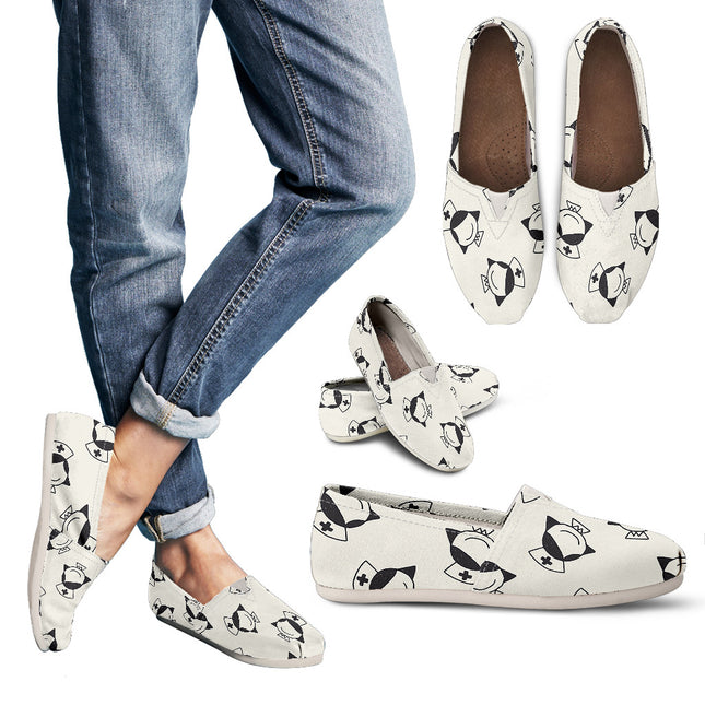 White Canvas Nurse Flats With Smiling Nurse