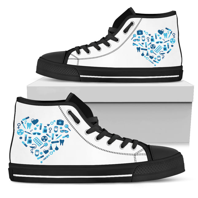 White Canvas Nurse Hi Top With Light Blue Heart