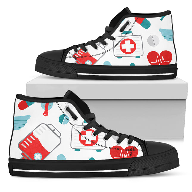 White Mesh Nurse Hi Top 10 With Teal/Red Medical Symbols