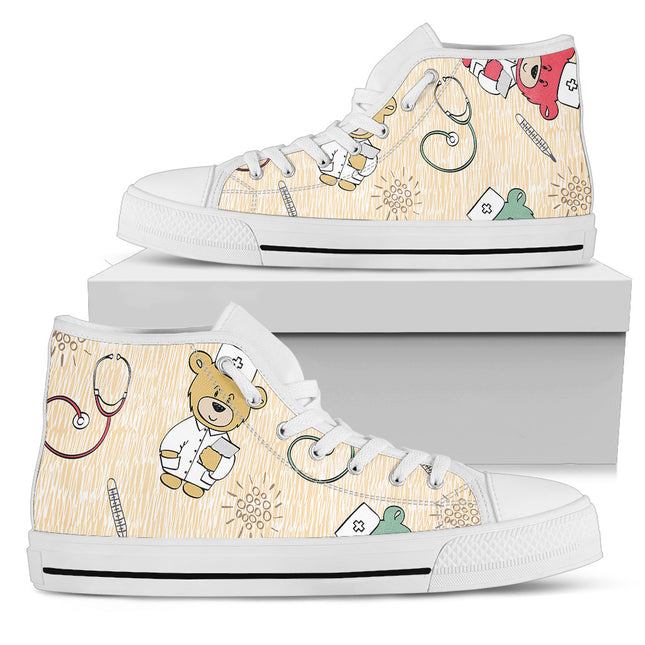 Friendly Bear Cream Nurse Canvas Hi-Tops