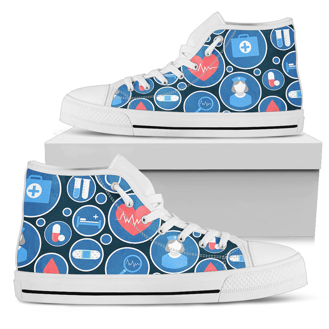 Nurse Blue Canvas Hi Top 3 With Blue-White Medical Icons