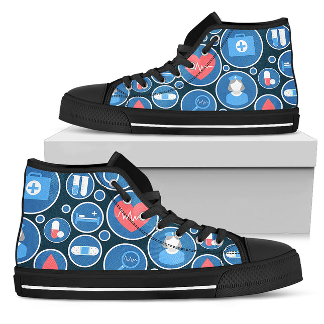 Nurse Blue Canvas Hi Top 3 With Blue-White Medical Icons