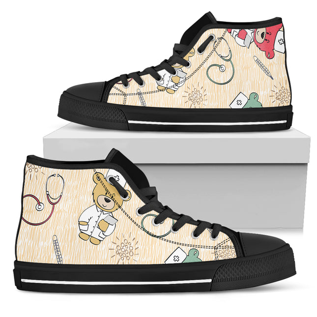 Friendly Bear Cream Nurse Canvas Hi-Tops