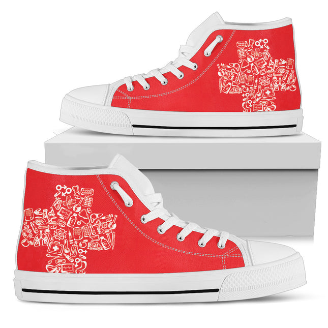 Nurse Big Red Cross Canvas Hi Top