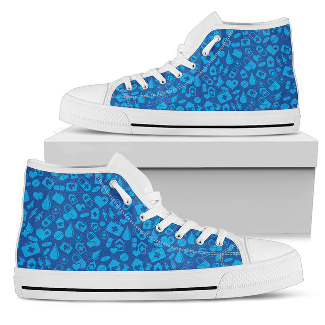 Nurse Blue Canvas Hi Top 7 With Medical Symbols