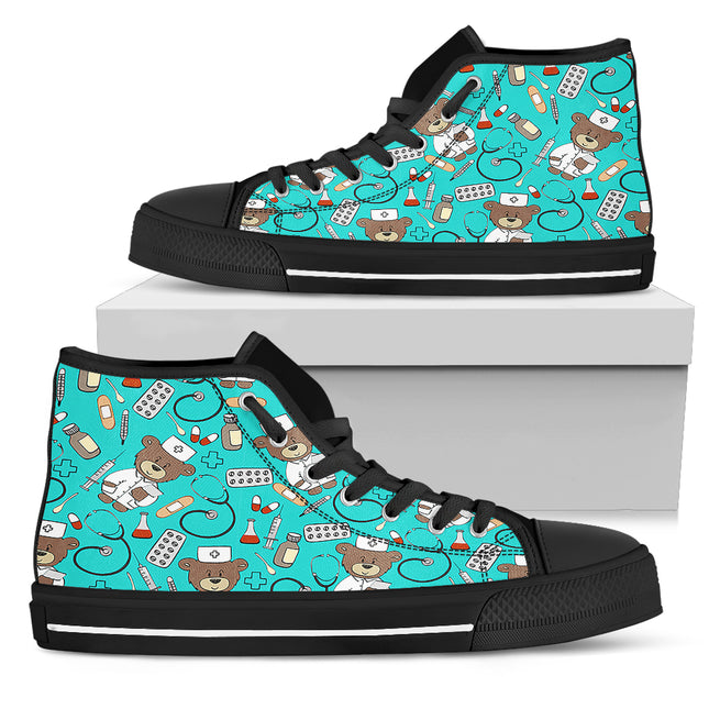 Nurse Light Blue Canvas Bear Hi Top
