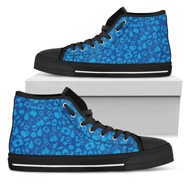 Nurse Blue Canvas Hi Top 7 With Medical Symbols