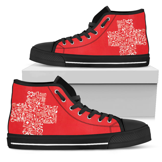 Nurse Big Red Cross Canvas Hi Top