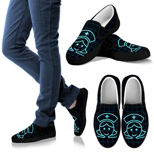 Black Nurse Slip On Sneakers (Smiling Nurse)