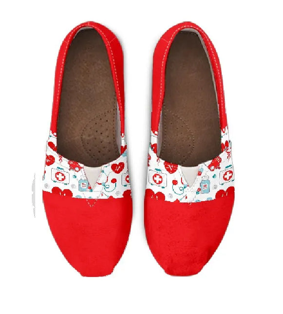Red Canvas Nurse Flats