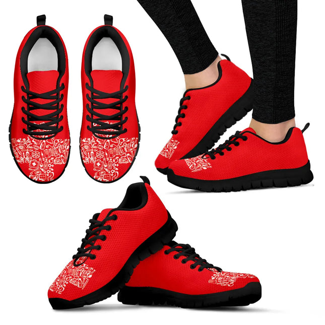 Women's Red Nurse Sneakers With White Cross