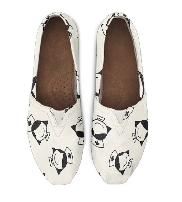 White Canvas Nurse Flats With Smiling Nurse